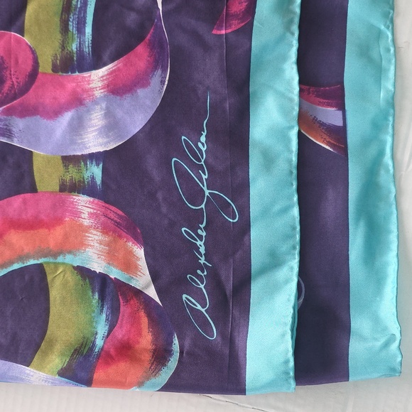 Alvilda Galan Pure Silk Scarf  Abstract Ribbon Art Print  Multicolor 34” Square - Picture 9 of 10